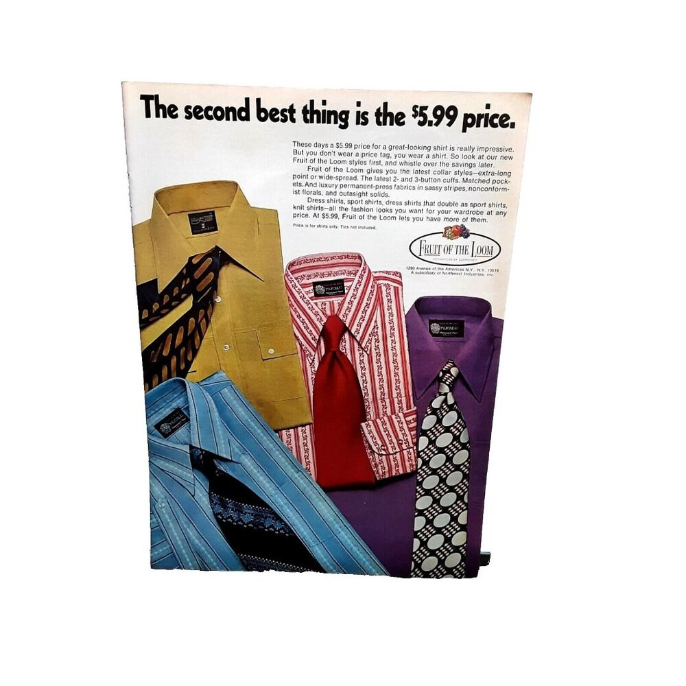1971 Fruit Of The Loom Mens Dress Shirts Original Vintage Print Ad